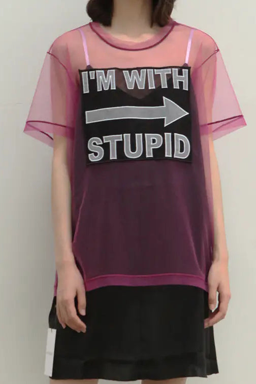 VIKTOR&ROLF Purple Tulle Transparent Short Sleeve I'M WITH STUPID (TIU01AN-13-120) PVR2